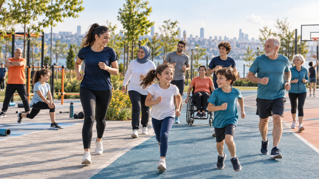 People of different ages taking part in inclusive community sport activities